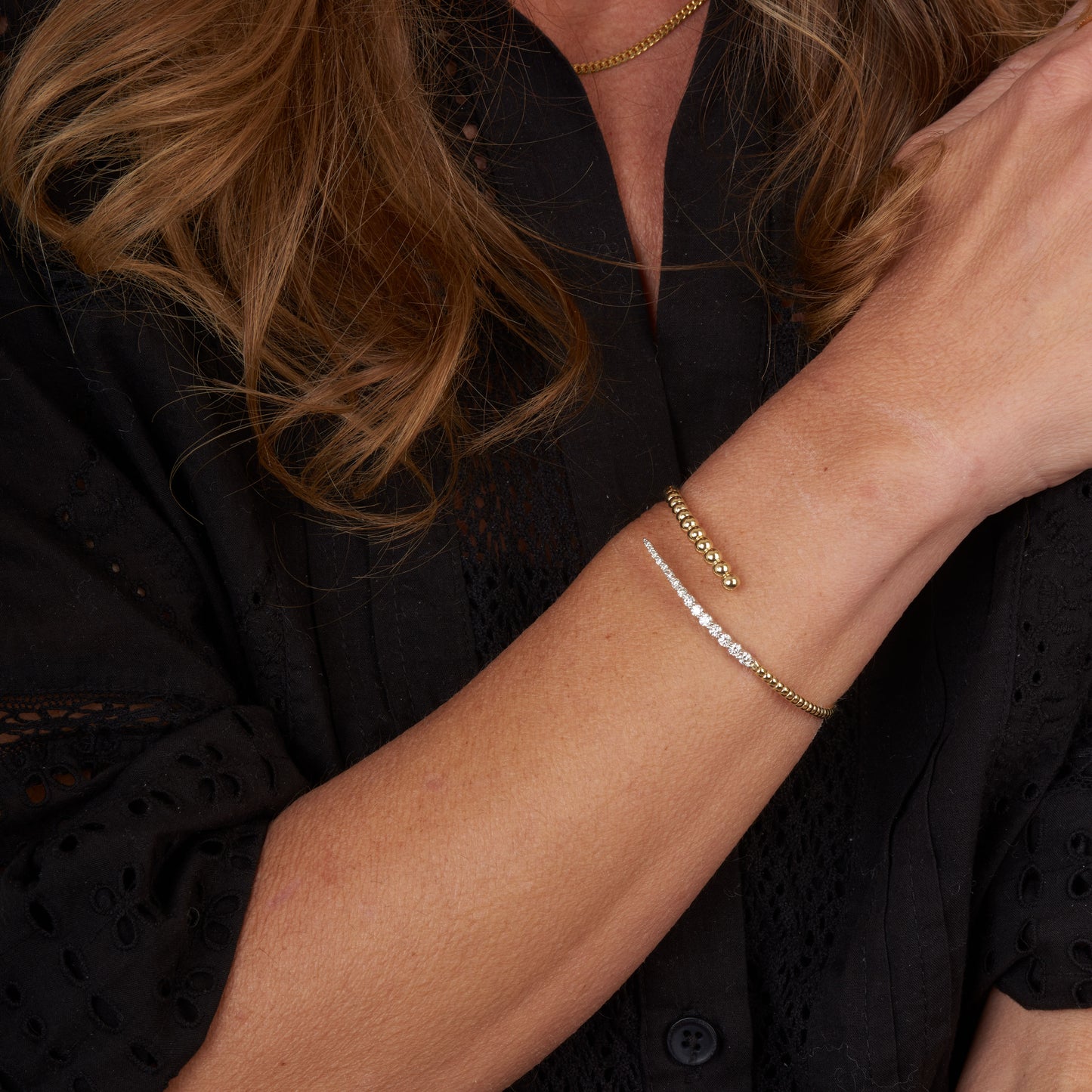 Crossed Diamond Rose Bead Bangle