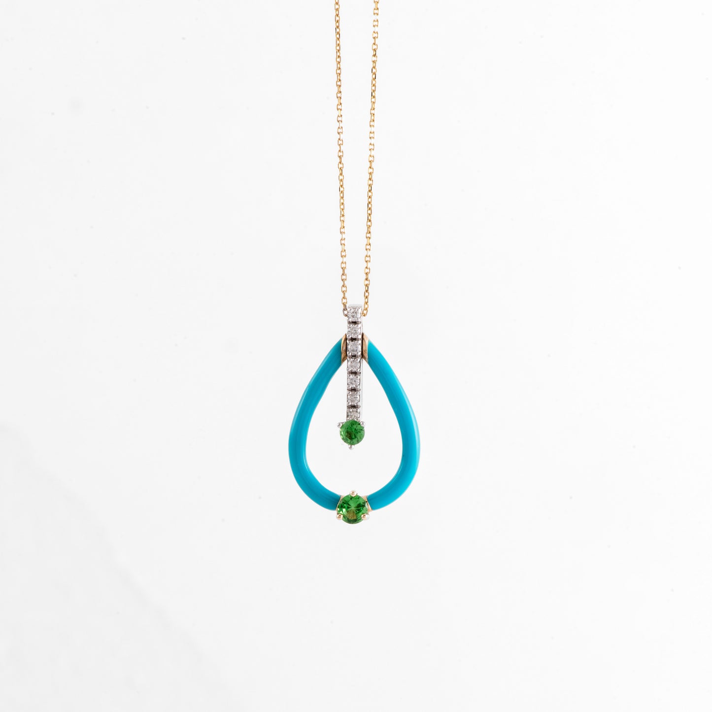 Tear Drop Turquoise Enamel Necklace