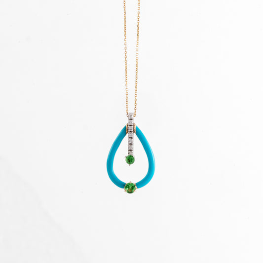 Tear Drop Turquoise Enamel Necklace